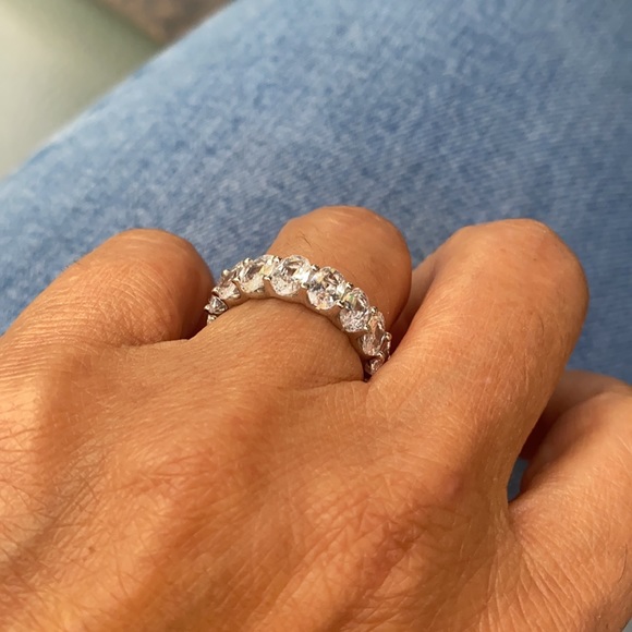 Sterling silver Eternity Oval Wedding Band CZ - Picture 8 of 10